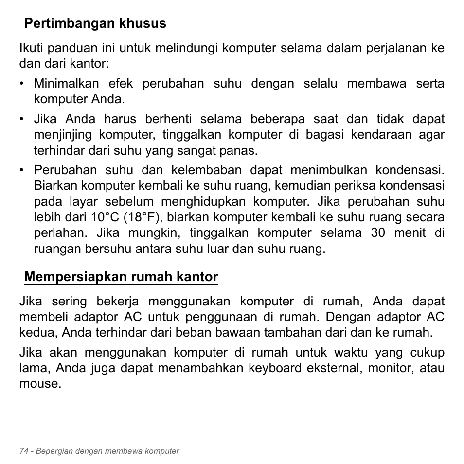 Pertimbangan khusus, Mempersiapkan rumah kantor, Pertimbangan khusus mempersiapkan rumah kantor | Acer W700P User Manual | Page 3126 / 3264