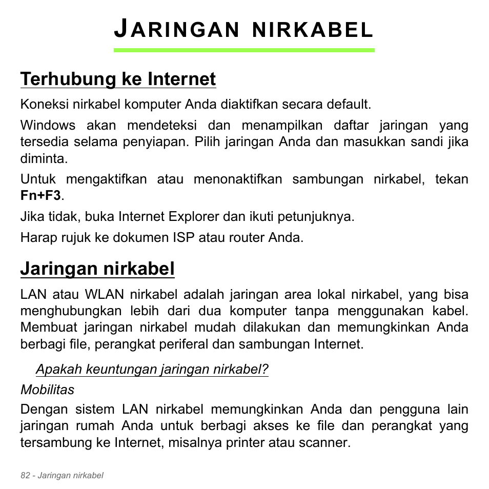 Jaringan nirkabel, Terhubung ke internet, Terhubung ke internet jaringan nirkabel | Aringan, Nirkabel | Acer W700P User Manual | Page 3134 / 3264