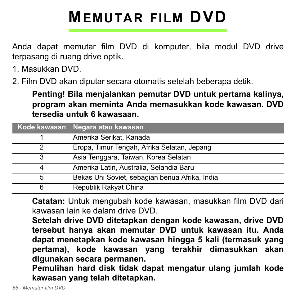 Memutar film dvd, Emutar, Film | Acer W700P User Manual | Page 3138 / 3264