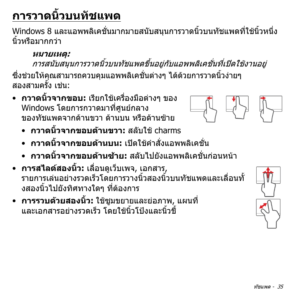 การวาดนิ้วบนทัชแพด | Acer W700P User Manual | Page 3195 / 3264