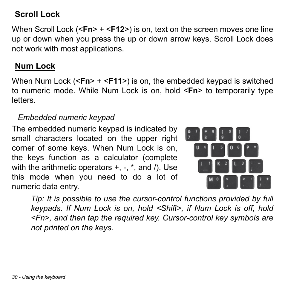 Scroll lock, Num lock, Scroll lock num lock | Acer W700P User Manual | Page 32 / 3264