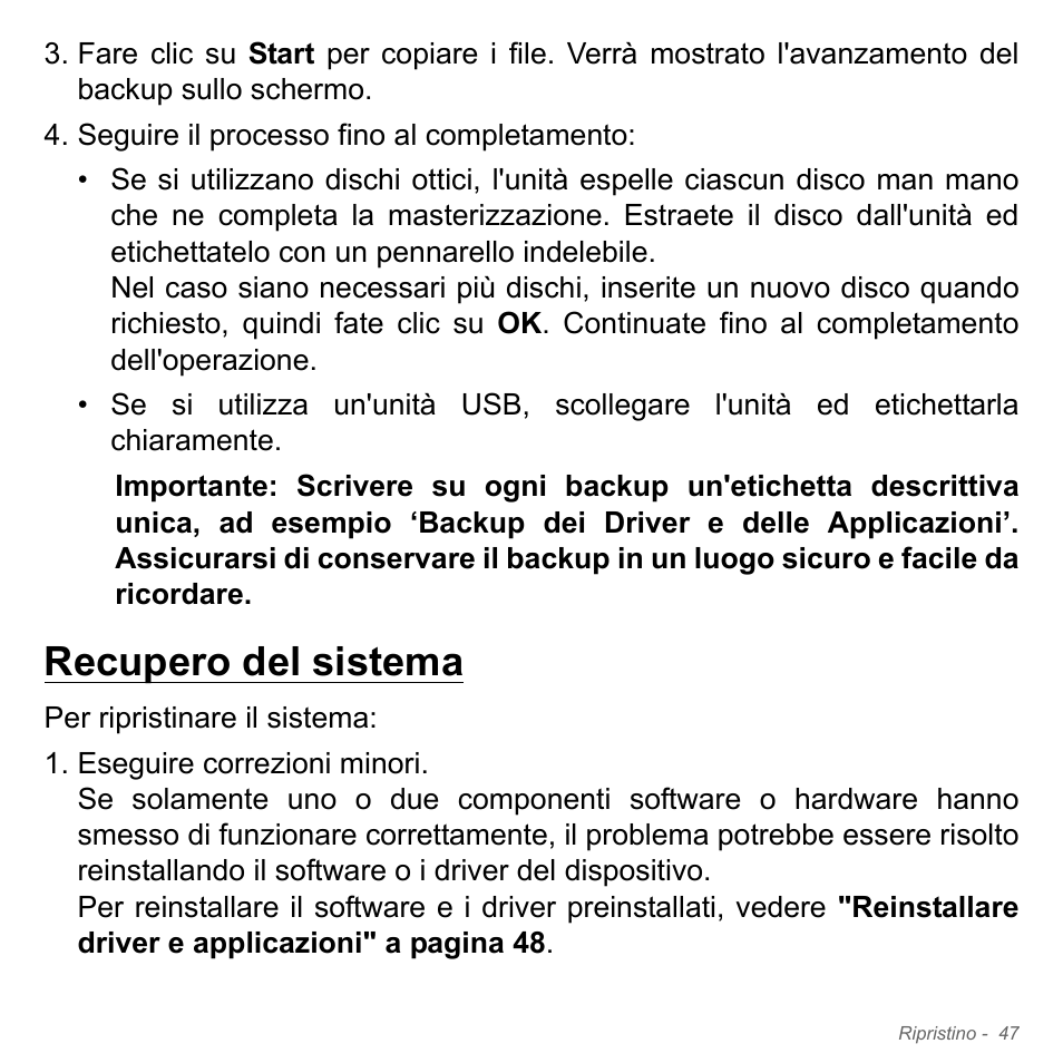 Recupero del sistema | Acer W700P User Manual | Page 383 / 3264