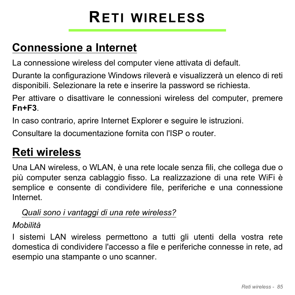 Reti wireless, Connessione a internet, Connessione a internet reti wireless | Wireless | Acer W700P User Manual | Page 421 / 3264