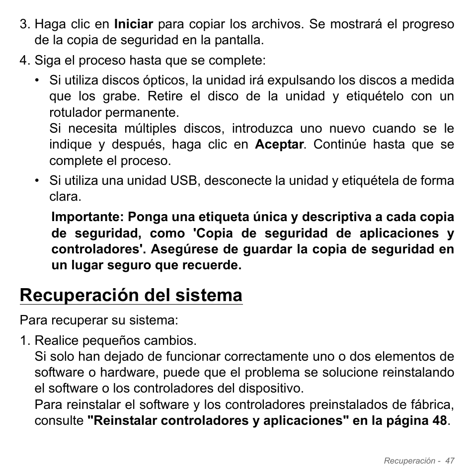 Recuperación del sistema | Acer W700P User Manual | Page 495 / 3264