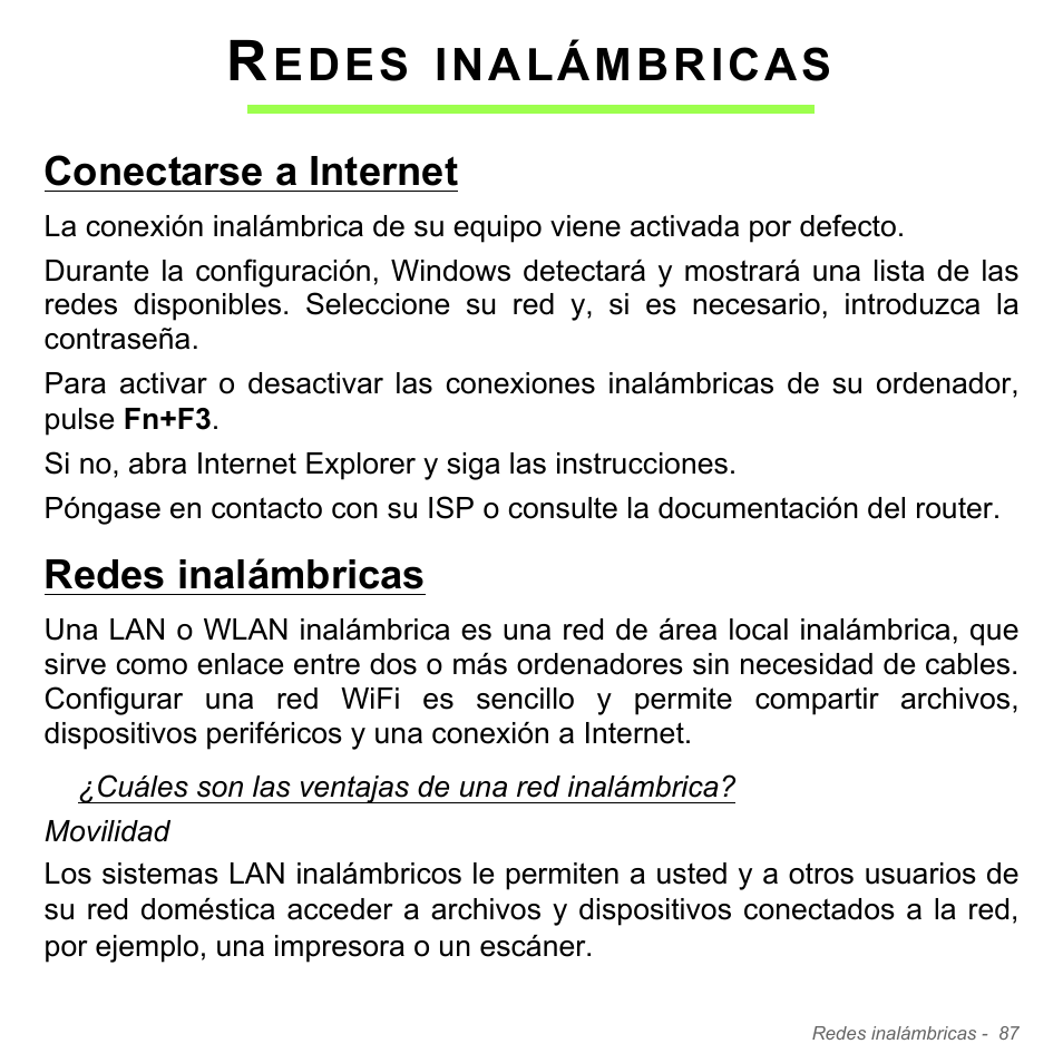 Redes inalámbricas, Conectarse a internet, Conectarse a internet redes inalámbricas | Edes, Inalámbricas | Acer W700P User Manual | Page 535 / 3264