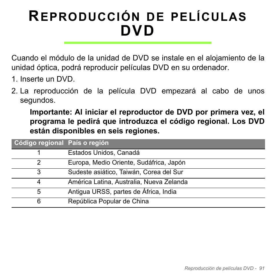 Reproducción de películas dvd, Eproducción, Películas | Acer W700P User Manual | Page 539 / 3264