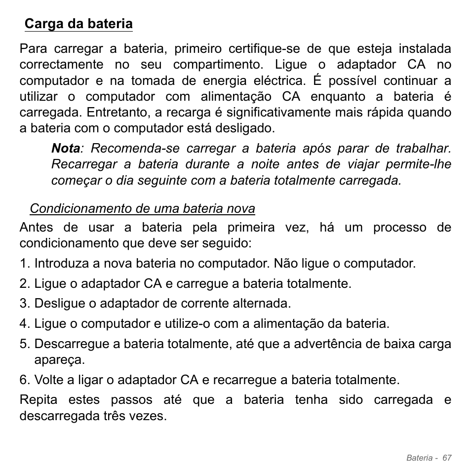 Carga da bateria | Acer W700P User Manual | Page 631 / 3264