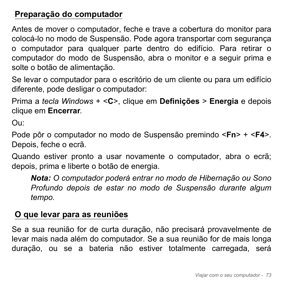 Preparação do computador, O que levar para as reuniões | Acer W700P User Manual | Page 637 / 3264