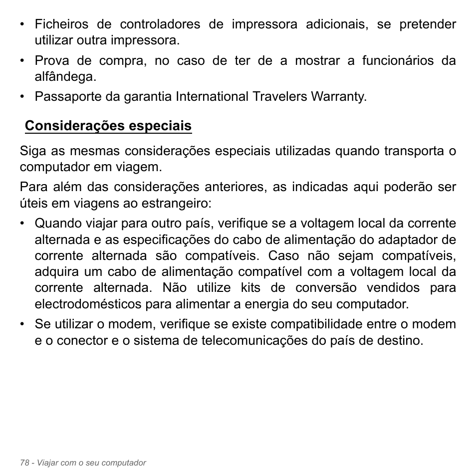 Considerações especiais | Acer W700P User Manual | Page 642 / 3264