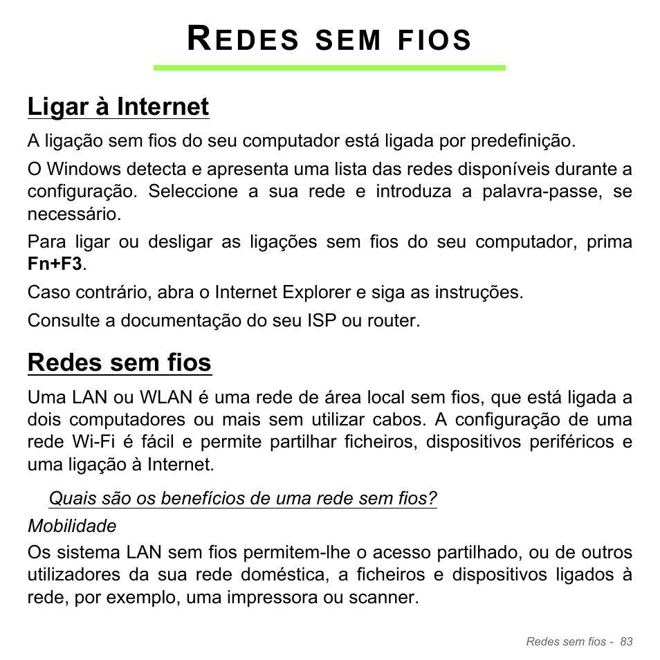 Redes sem fios, Ligar à internet, Ligar à internet redes sem fios | Edes, Fios | Acer W700P User Manual | Page 647 / 3264