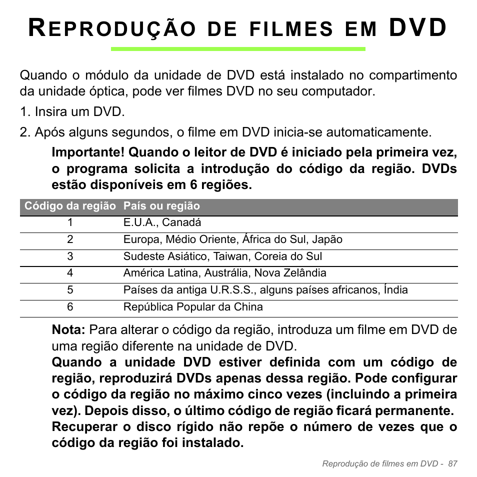 Reprodução de filmes em dvd, Eprodução, Filmes | Acer W700P User Manual | Page 651 / 3264