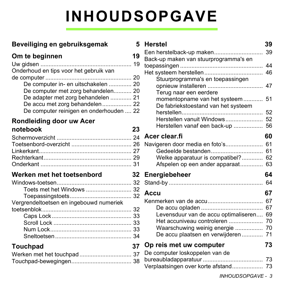 Inhoudsopgave | Acer W700P User Manual | Page 677 / 3264