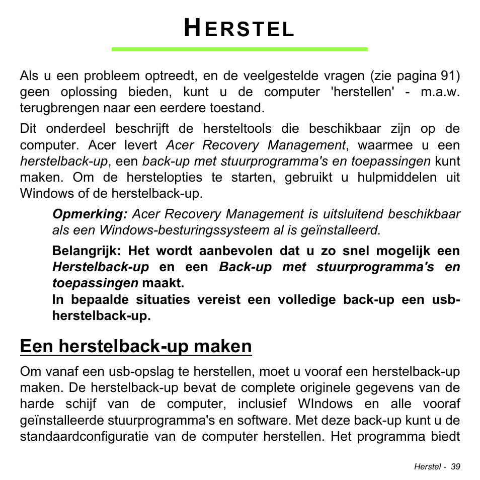 Herstel, Een herstelback-up maken, Erstel | Acer W700P User Manual | Page 713 / 3264