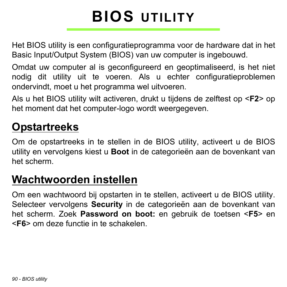 Bios utility, Opstartreeks, Wachtwoorden instellen | Opstartreeks wachtwoorden instellen, Bios, Utility | Acer W700P User Manual | Page 764 / 3264