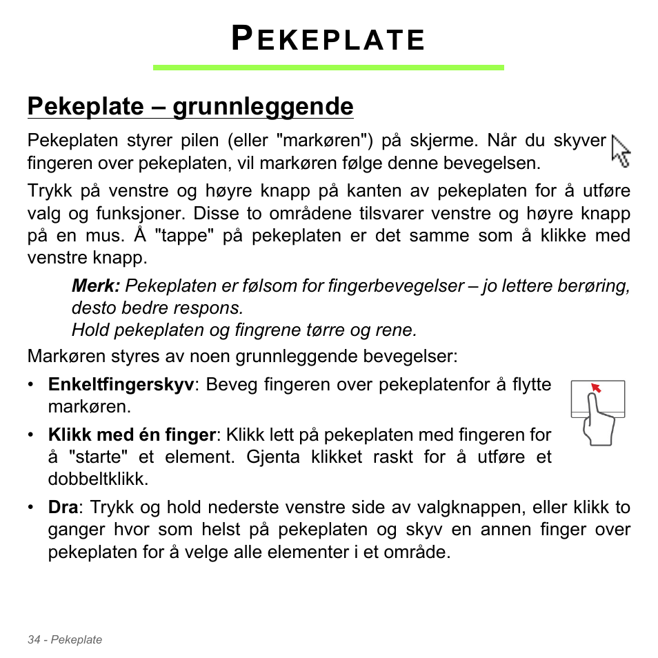 Pekeplate, Pekeplate – grunnleggende, Ekeplate | Acer W700P User Manual | Page 820 / 3264