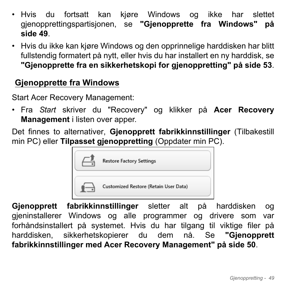 Gjenopprette fra windows | Acer W700P User Manual | Page 835 / 3264