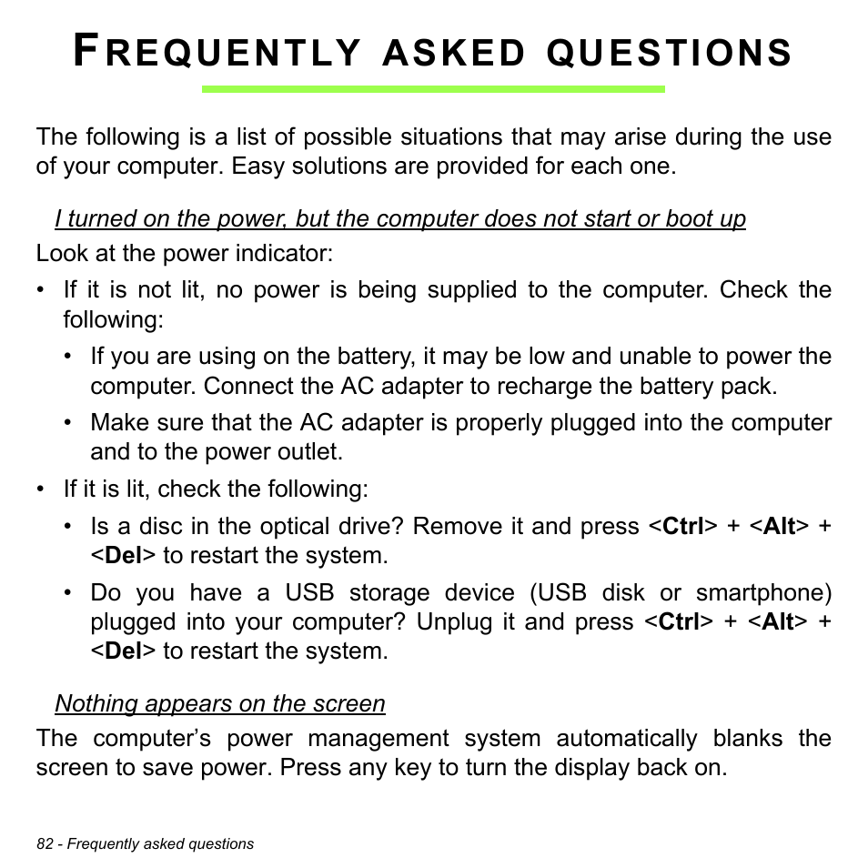 Frequently asked questions, Requently, Asked | Questions | Acer W700P User Manual | Page 84 / 3264