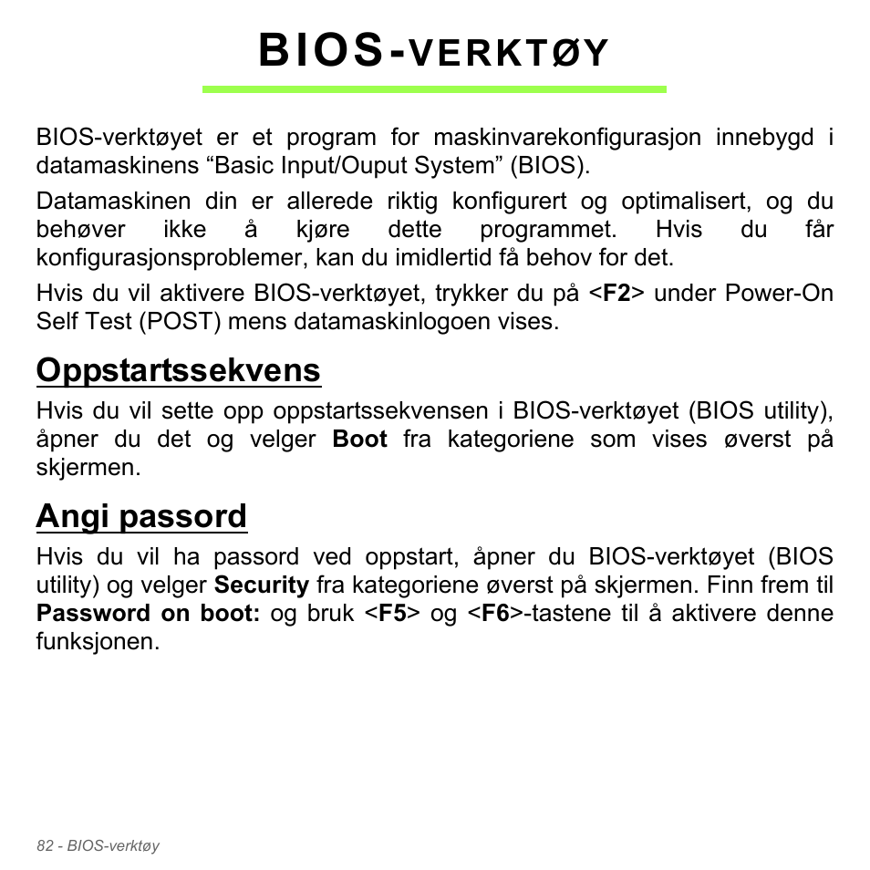 Bios-verktøy, Oppstartssekvens, Angi passord | Oppstartssekvens angi passord, Bios, Verktøy | Acer W700P User Manual | Page 868 / 3264