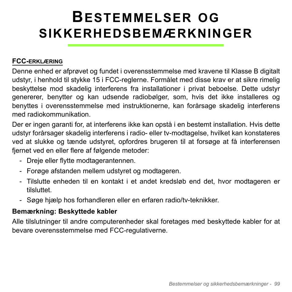 Bestemmelser og sikkerhedsbemærkninger, Estemmelser, Sikkerhedsbemærkninger | Acer W700P User Manual | Page 989 / 3264