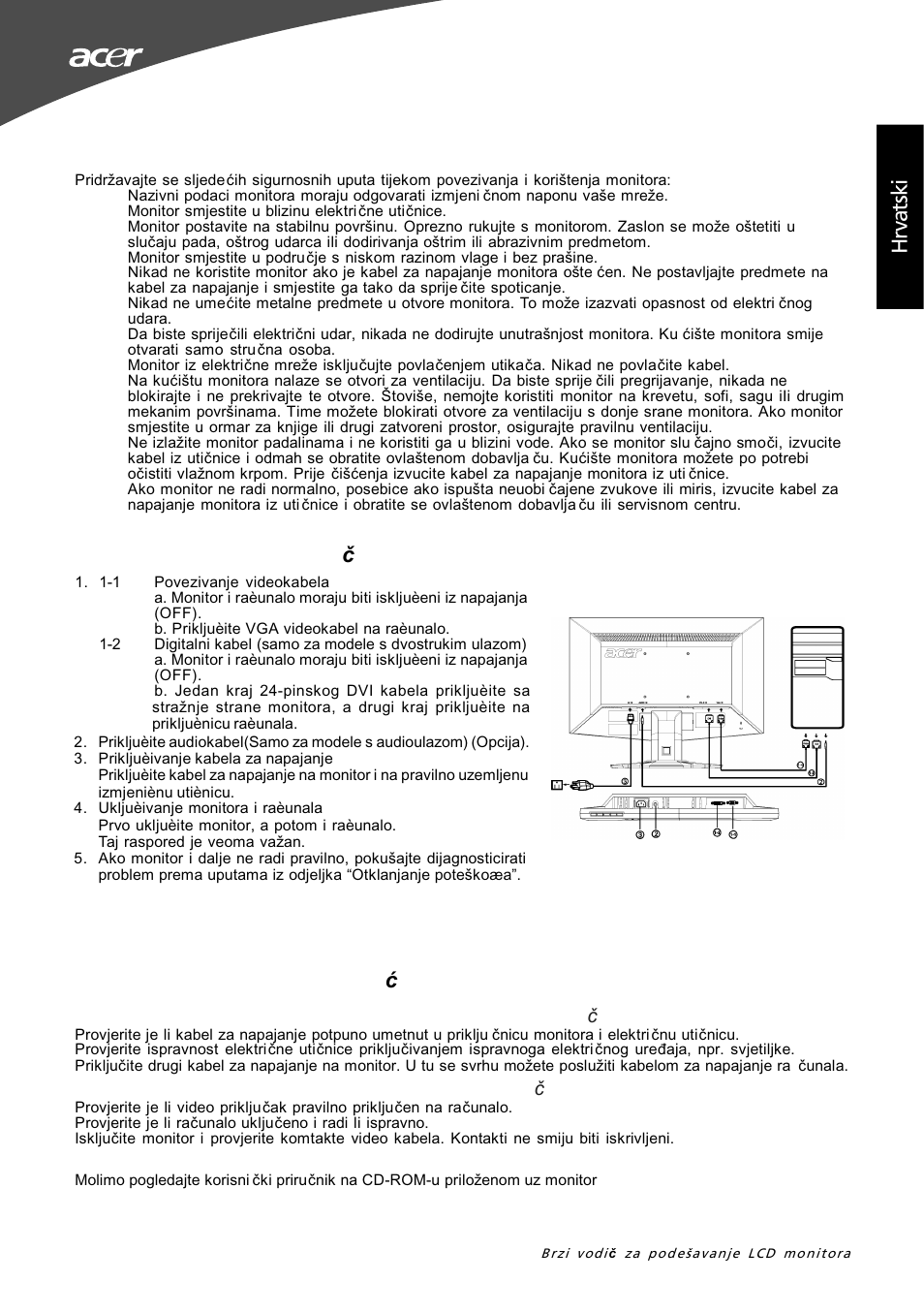 Sigurnosne upute, Hrv at sk i, Detalji o radu | Acer G195W User Manual | Page 45 / 55