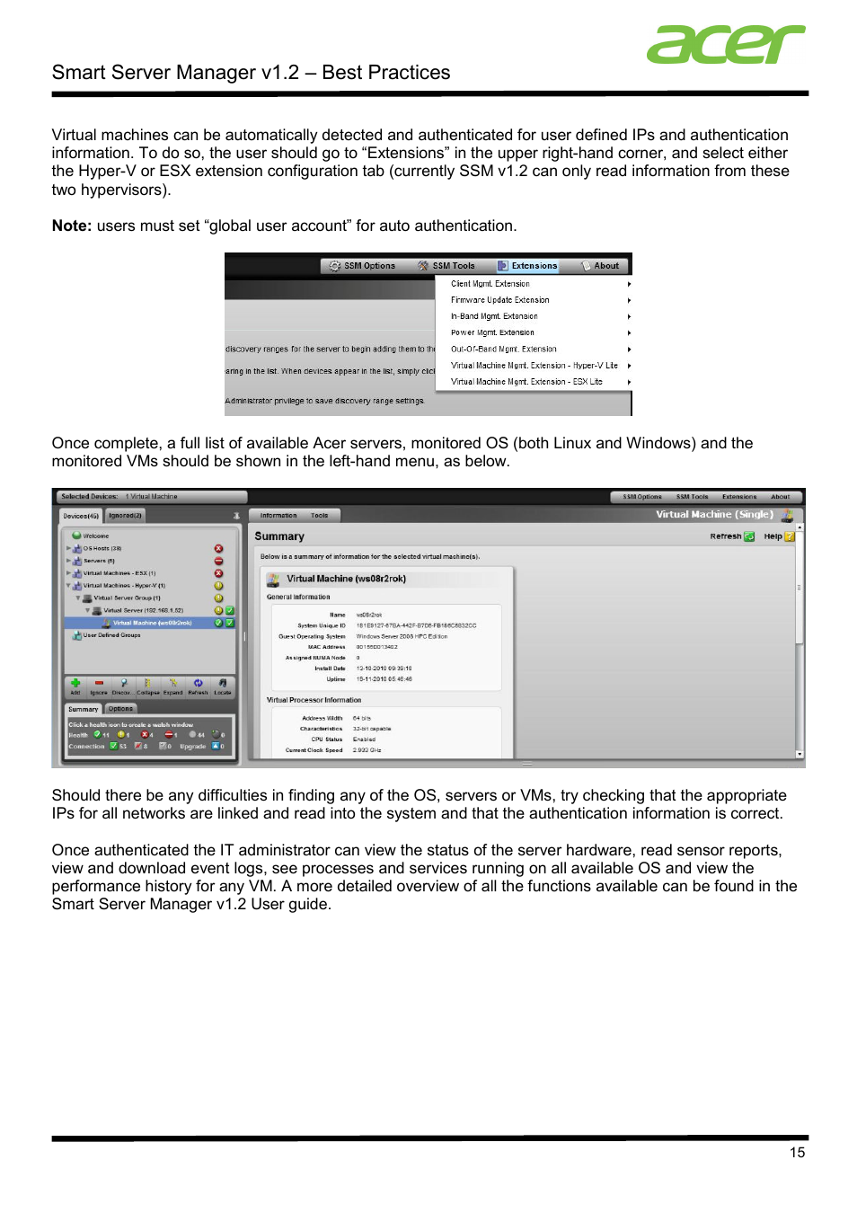 Smart server manager v1.2 – best practices | Acer Veriton P530 F2 User Manual | Page 15 / 37