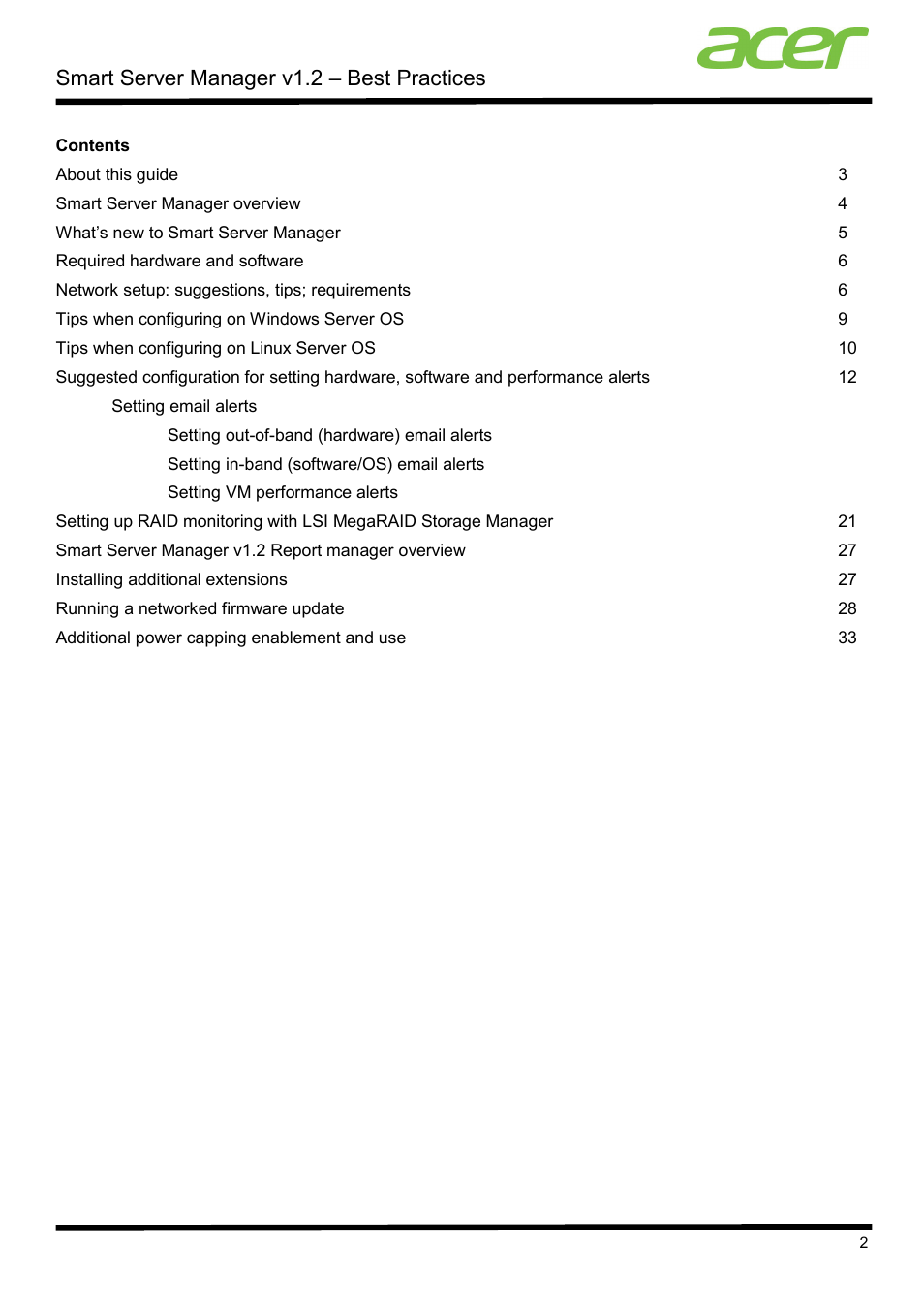 Smart server manager v1.2 – best practices | Acer Veriton P530 F2 User Manual | Page 2 / 37