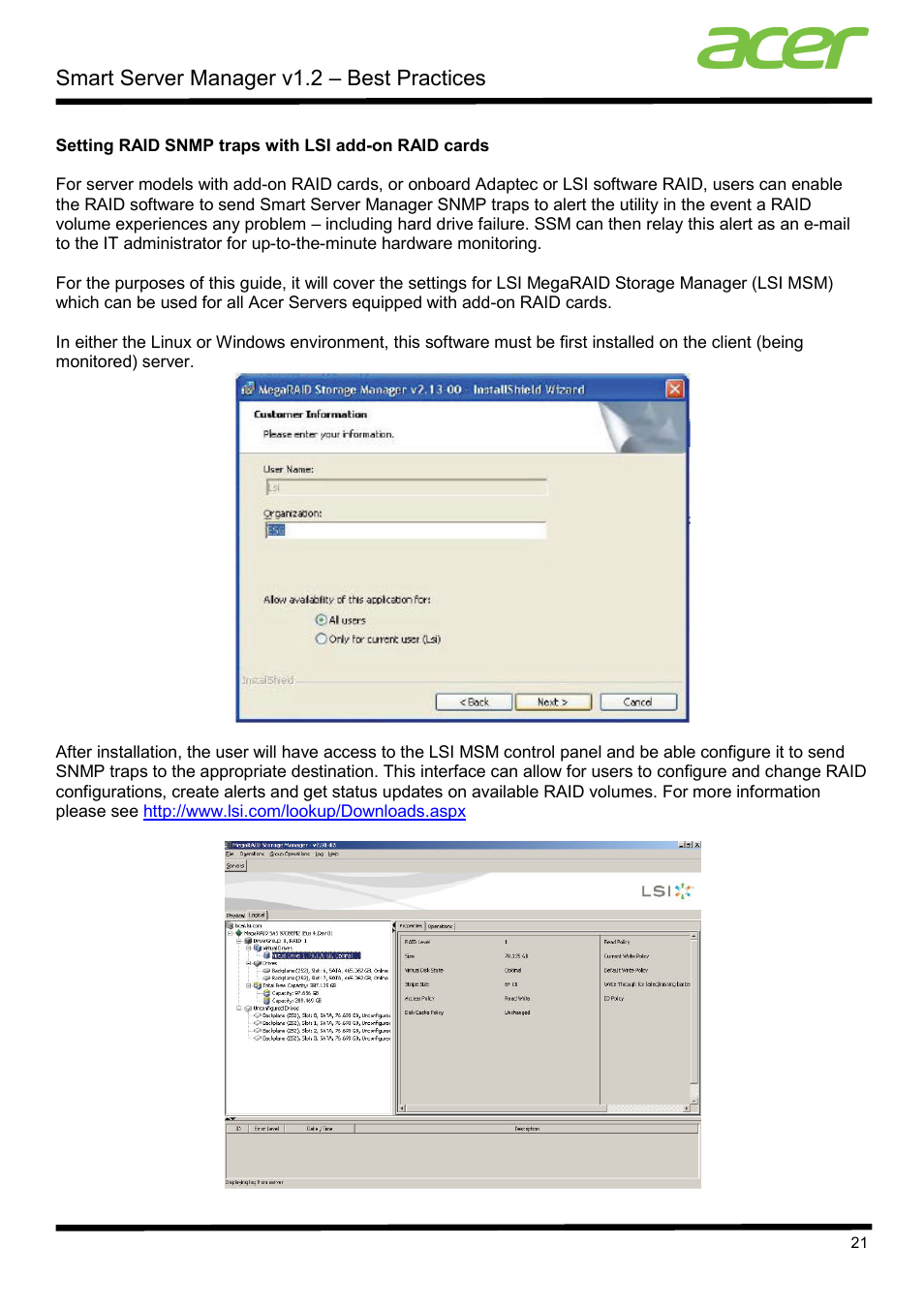 Smart server manager v1.2 – best practices | Acer Veriton P530 F2 User Manual | Page 21 / 37