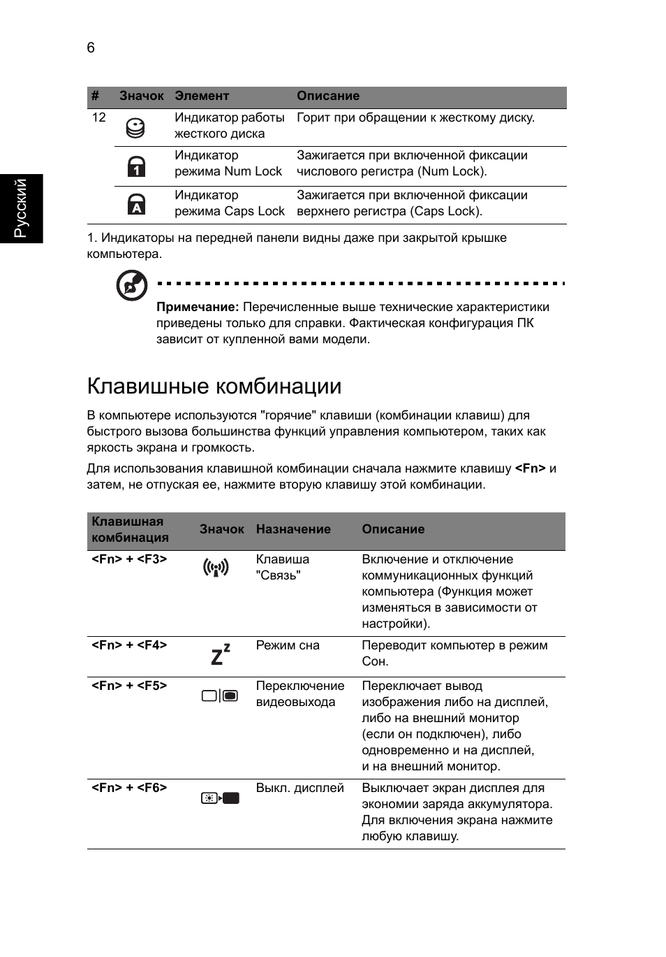 Клавишные комбинации | Acer Aspire 3820ZG User Manual | Page 120 / 313