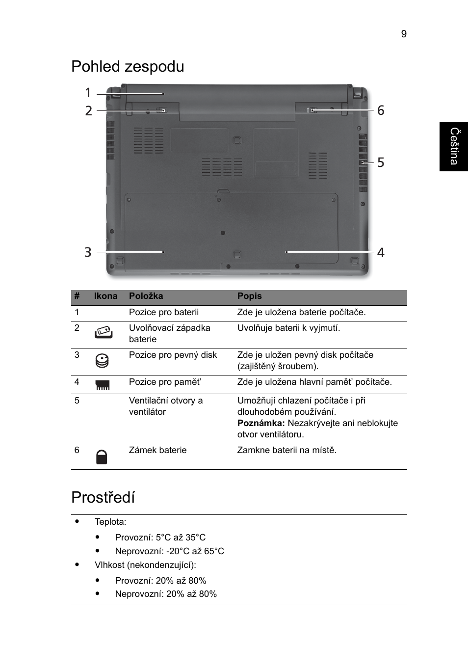 Pohled zespodu, Prostředí, Pohled zespodu prostředí | Acer Aspire 3820ZG User Manual | Page 153 / 313