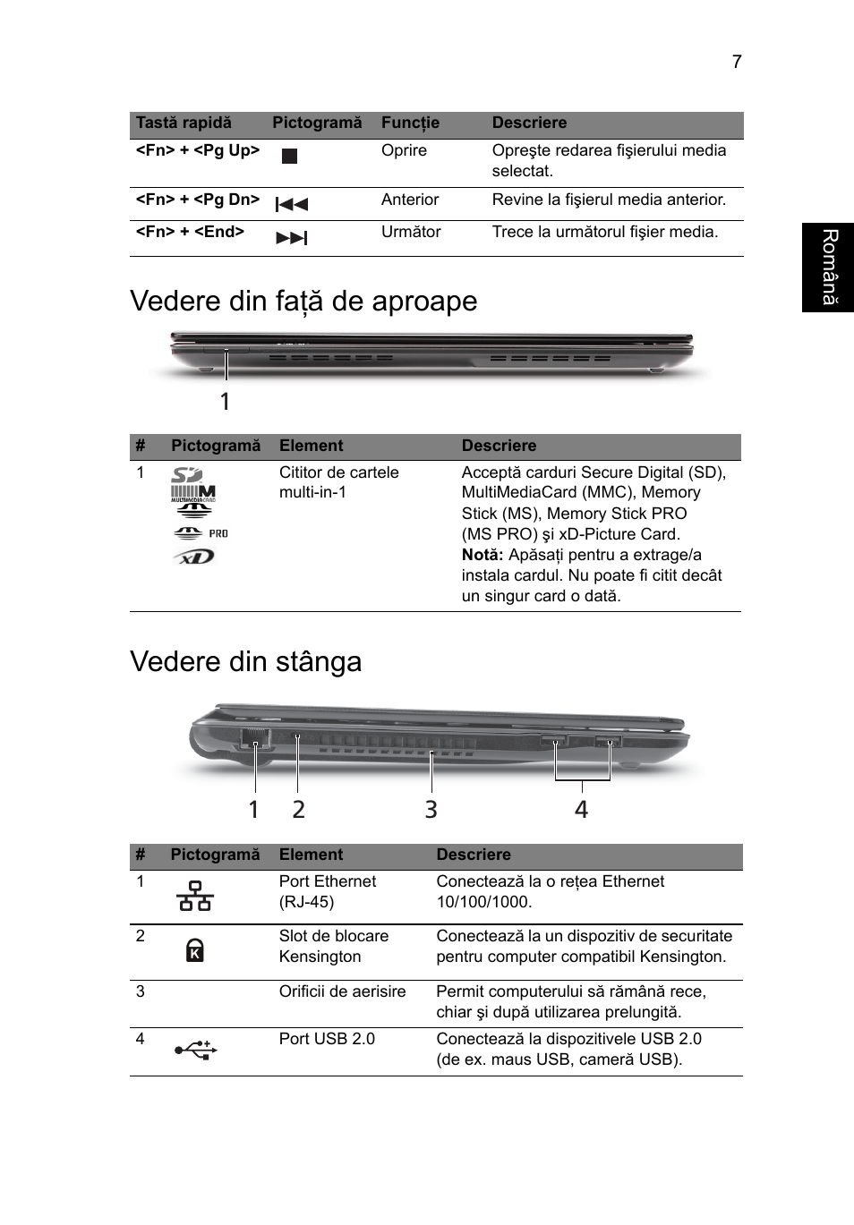 Vedere din faţă de aproape, Vedere din stânga, Vedere din faţă de aproape vedere din stânga | Acer Aspire 3820ZG User Manual | Page 191 / 313