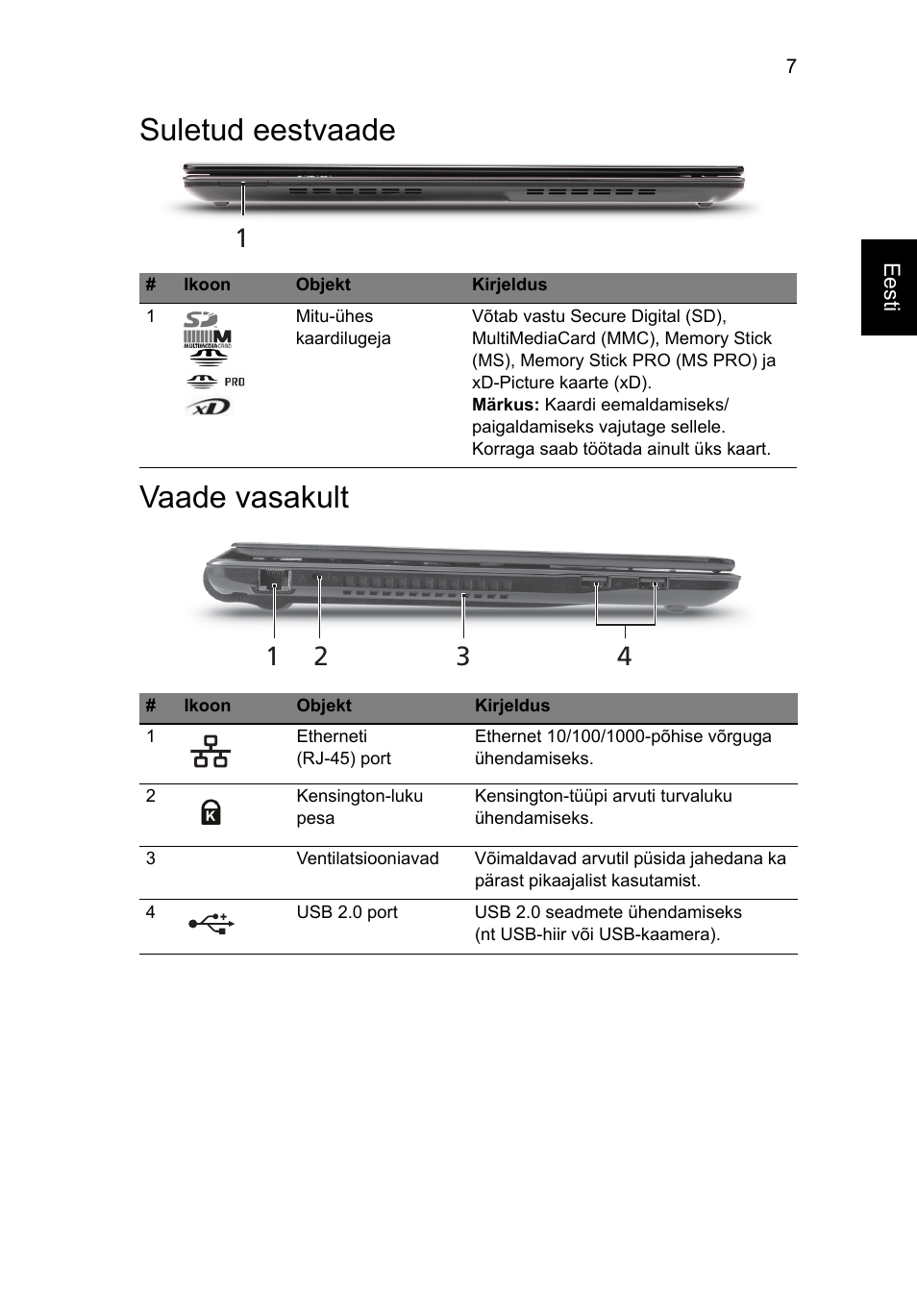 Suletud eestvaade, Vaade vasakult, Suletud eestvaade vaade vasakult | Acer Aspire 3820ZG User Manual | Page 211 / 313