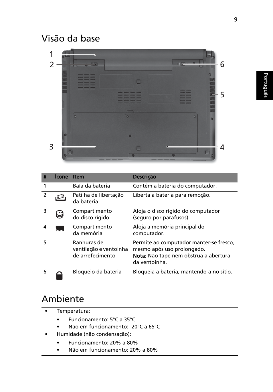 Visão da base, Ambiente, Visão da base ambiente | Acer Aspire 3820ZG User Manual | Page 63 / 313