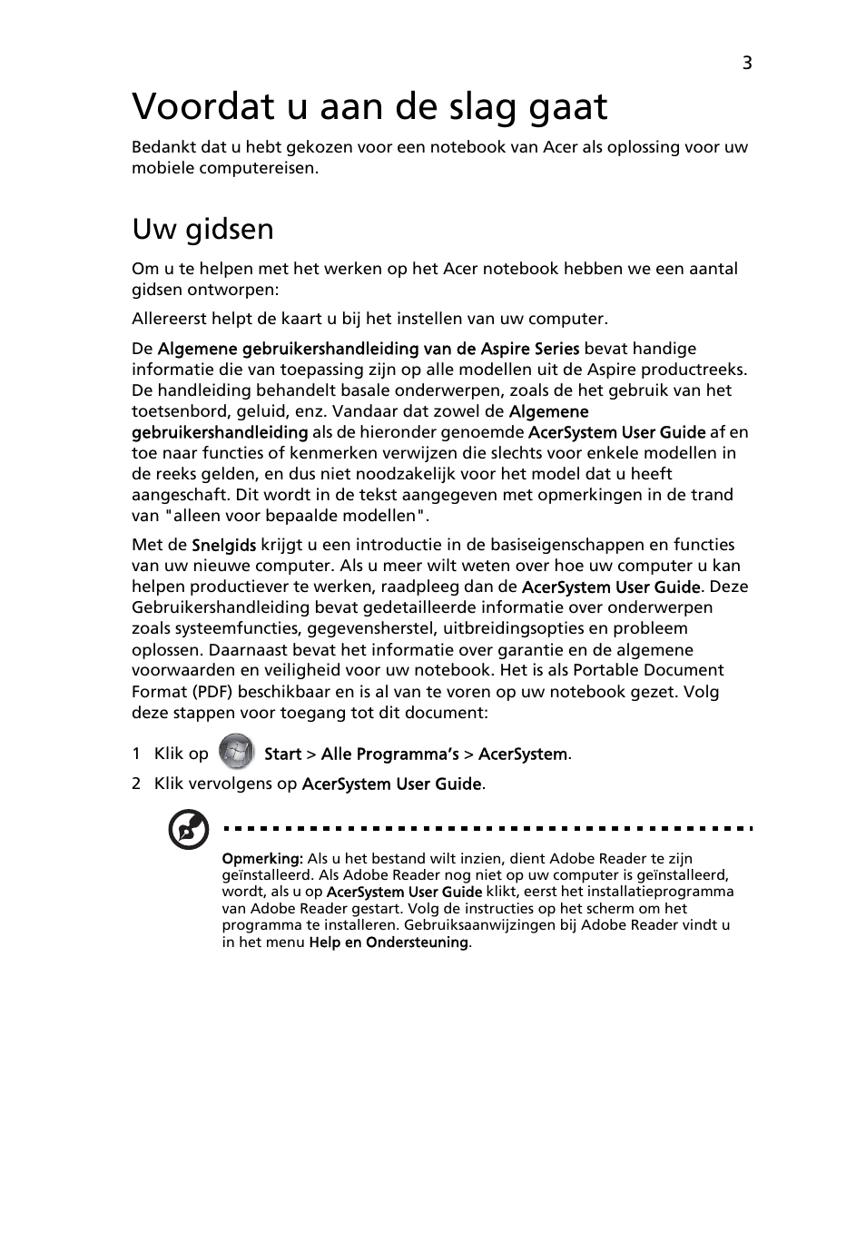 Voordat u aan de slag gaat, Uw gidsen | Acer Aspire 3820ZG User Manual | Page 67 / 313