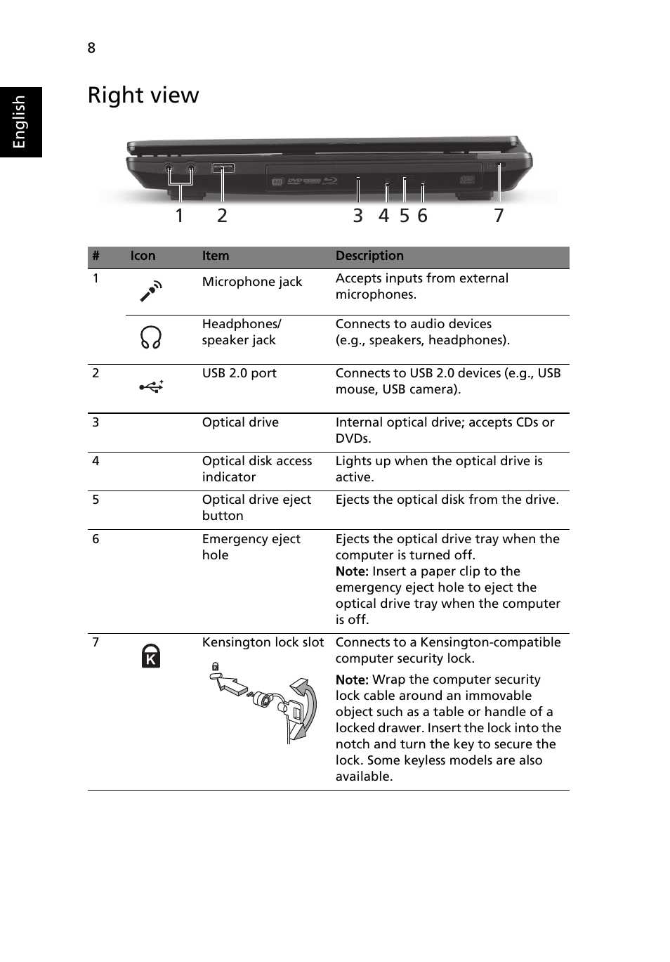 Right view | Acer TravelMate 4750ZG User Manual | Page 10 / 315