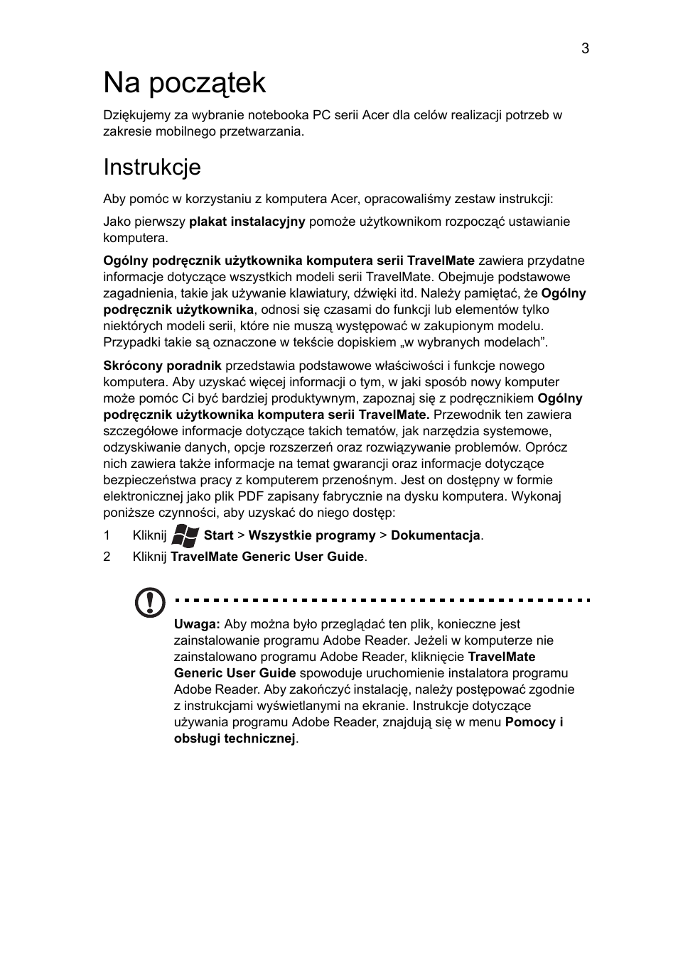 Na początek, Instrukcje | Acer TravelMate 4750ZG User Manual | Page 129 / 315