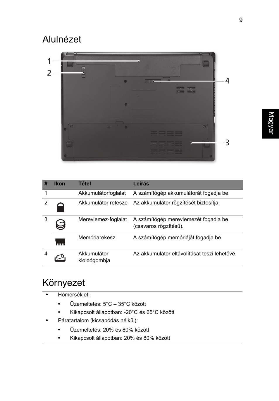 Alulnézet, Környezet, Alulnézet környezet | Acer TravelMate 4750ZG User Manual | Page 145 / 315