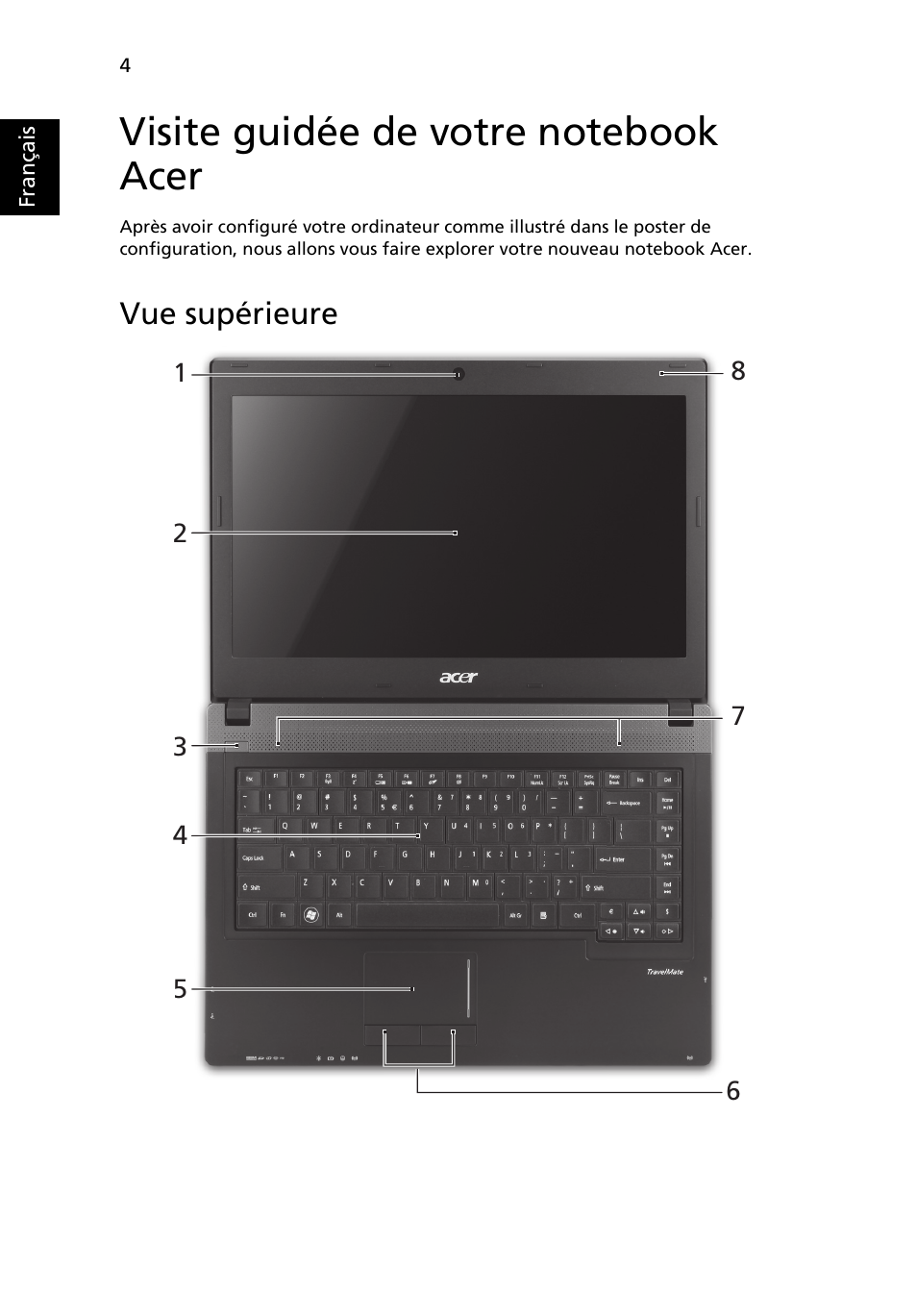 Visite guidée de votre notebook acer, Vue supérieure | Acer TravelMate 4750ZG User Manual | Page 16 / 315