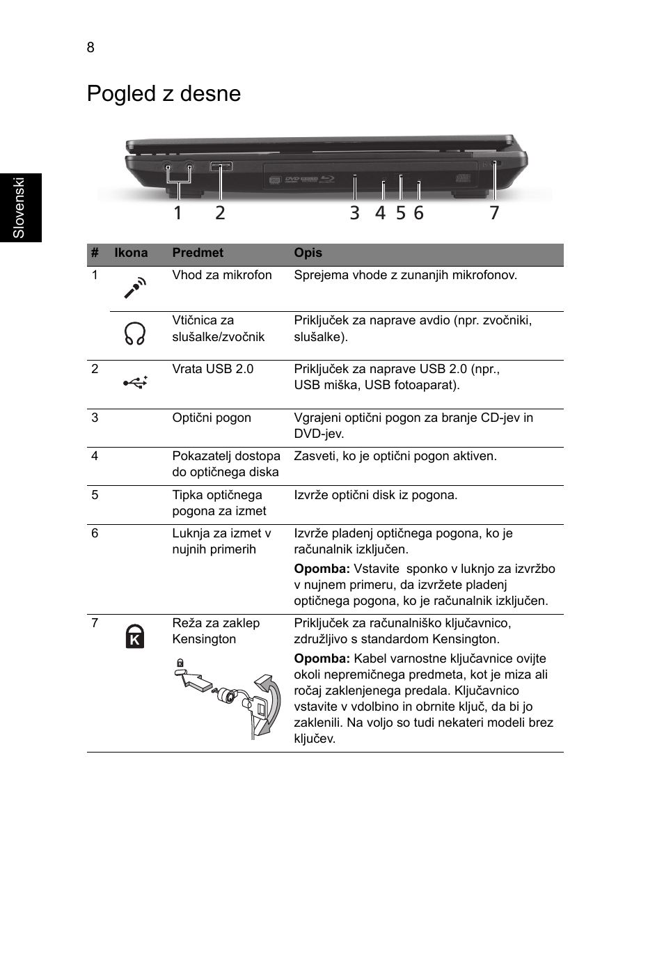 Pogled z desne | Acer TravelMate 4750ZG User Manual | Page 174 / 315