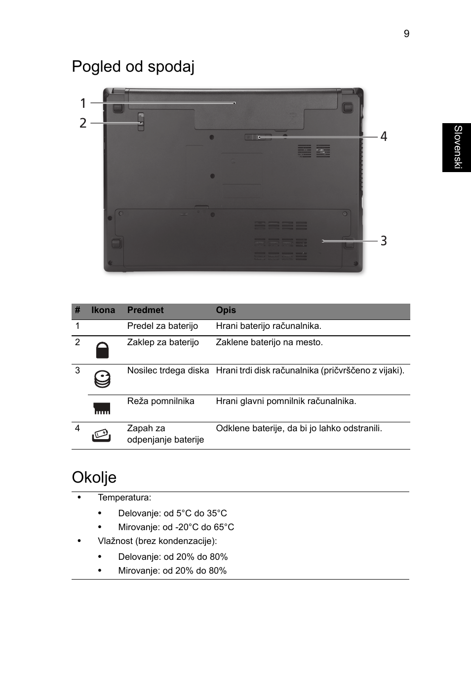 Pogled od spodaj, Okolje, Pogled od spodaj okolje | Acer TravelMate 4750ZG User Manual | Page 175 / 315