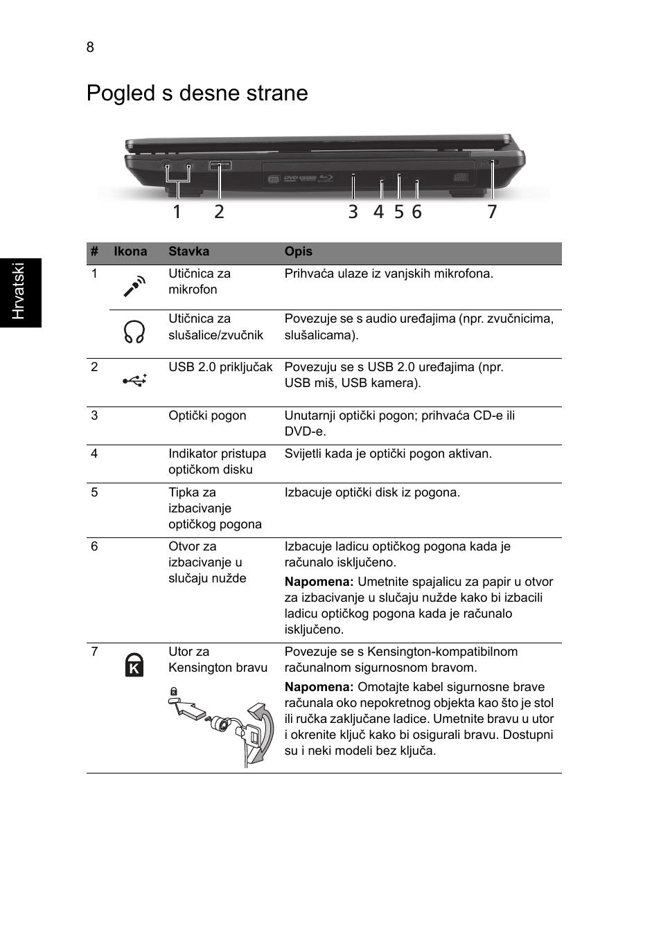 Pogled s desne strane | Acer TravelMate 4750ZG User Manual | Page 184 / 315