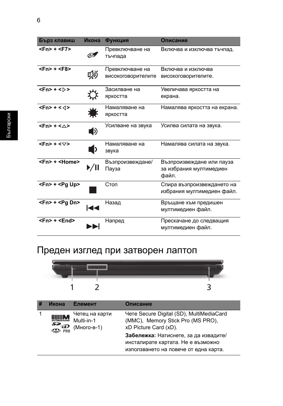 Преден изглед при затворен лаптоп | Acer TravelMate 4750ZG User Manual | Page 202 / 315