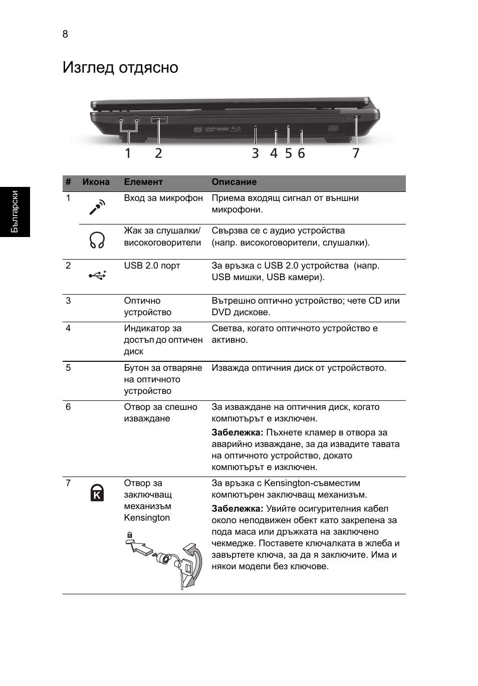 Изглед отдясно | Acer TravelMate 4750ZG User Manual | Page 204 / 315