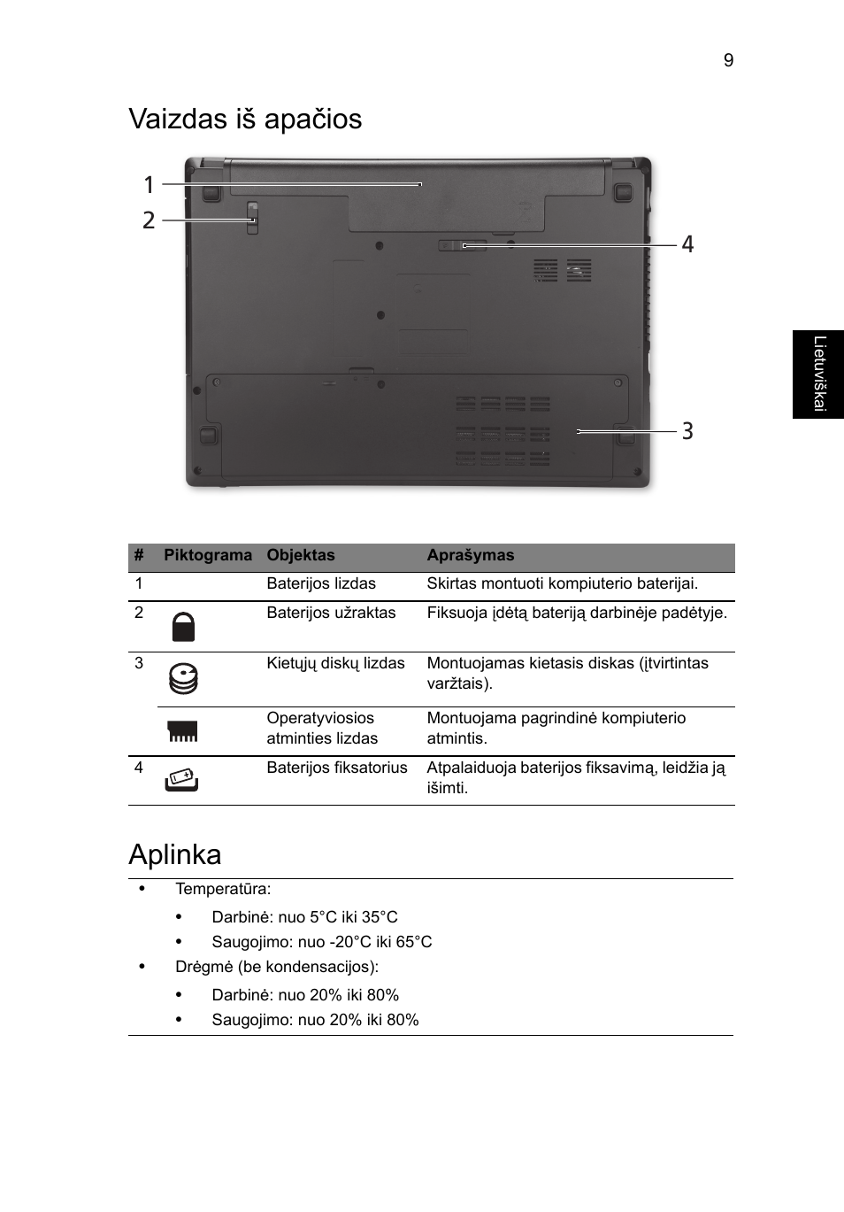 Vaizdas iš apačios, Aplinka, Vaizdas iš apačios aplinka | Acer TravelMate 4750ZG User Manual | Page 235 / 315