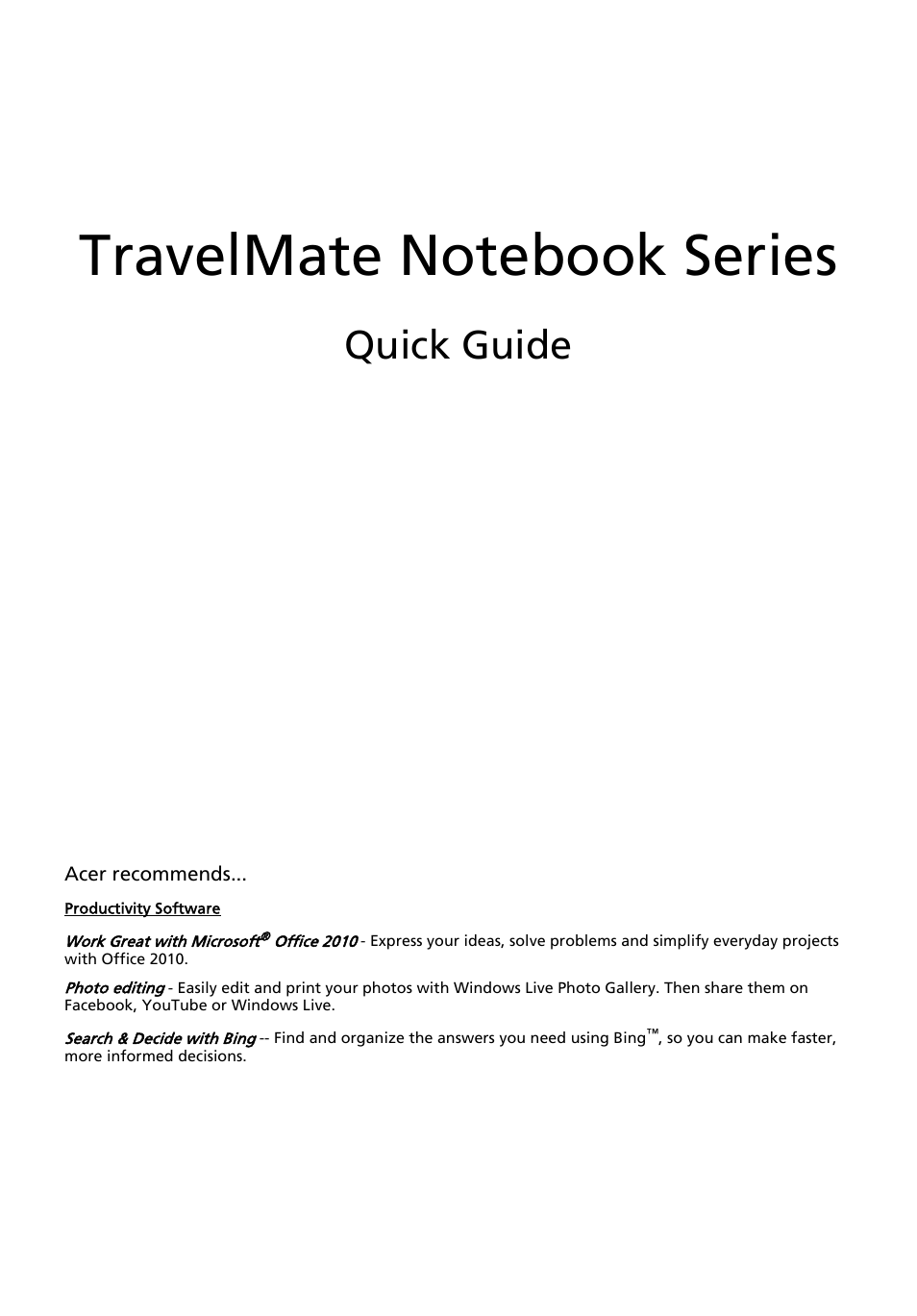 English, Quick guide | Acer TravelMate 4750ZG User Manual | Page 3 / 315