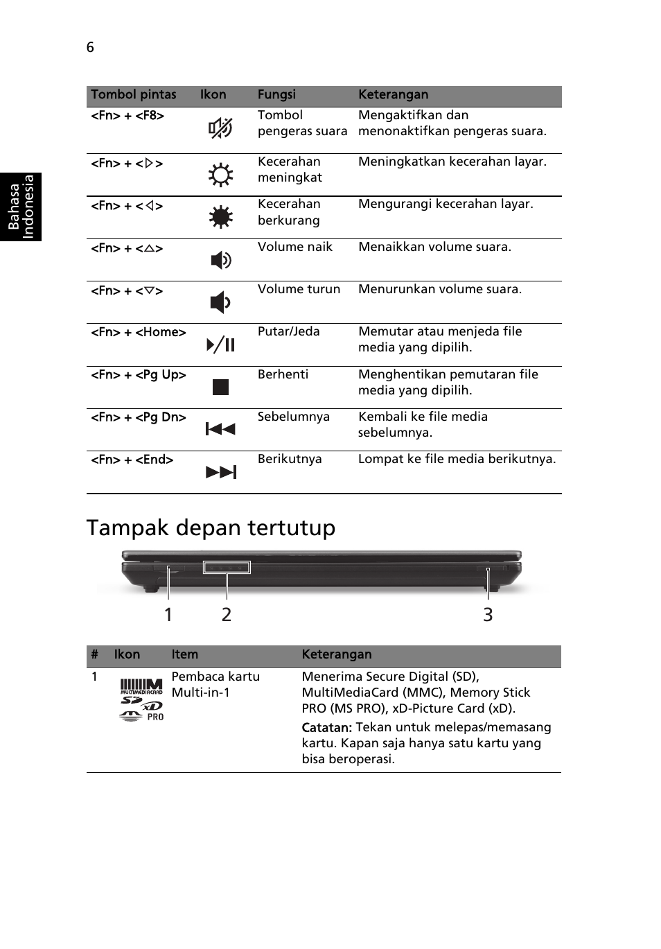 Tampak depan tertutup | Acer TravelMate 4750ZG User Manual | Page 302 / 315