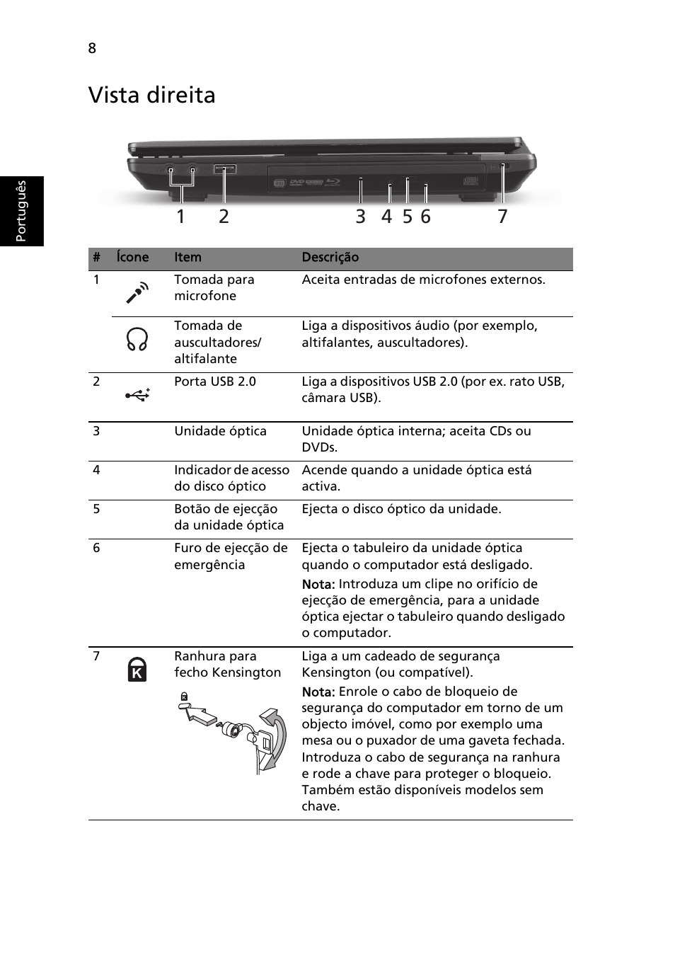 Vista direita | Acer TravelMate 4750ZG User Manual | Page 64 / 315