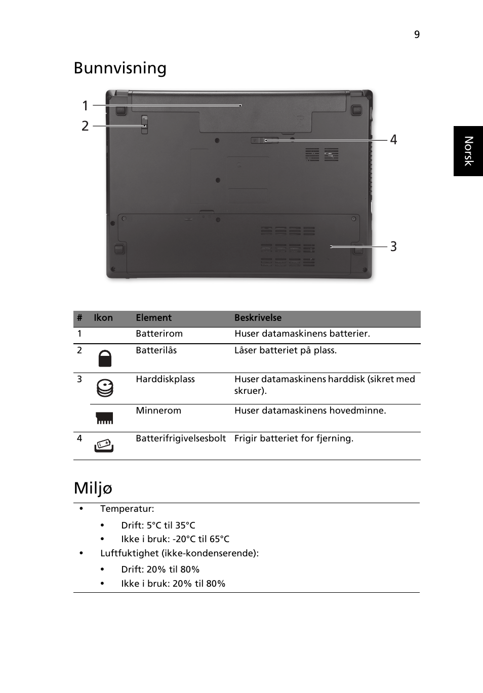 Bunnvisning, Miljø, Bunnvisning miljø | Acer TravelMate 4750ZG User Manual | Page 85 / 315