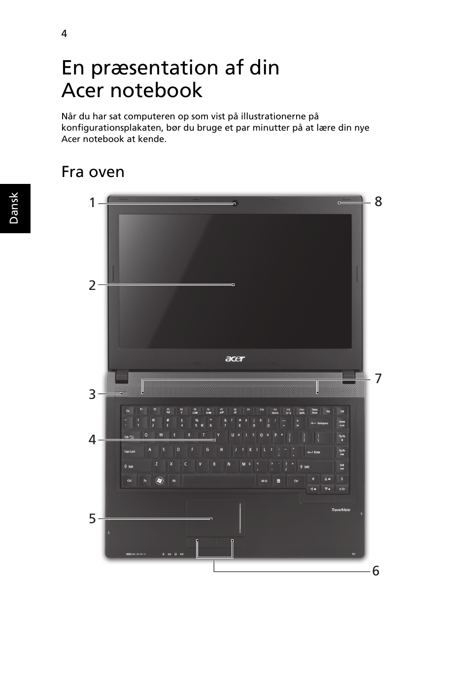 En præsentation af din acer notebook, Fra oven | Acer TravelMate 4750ZG User Manual | Page 90 / 315