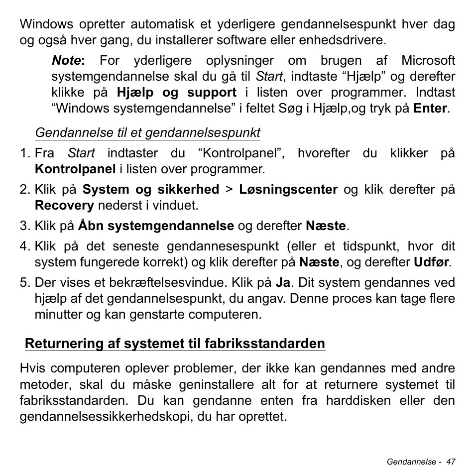 Returnering af systemet til fabriksstandarden | Acer Aspire S3-391 User Manual | Page 1017 / 3554