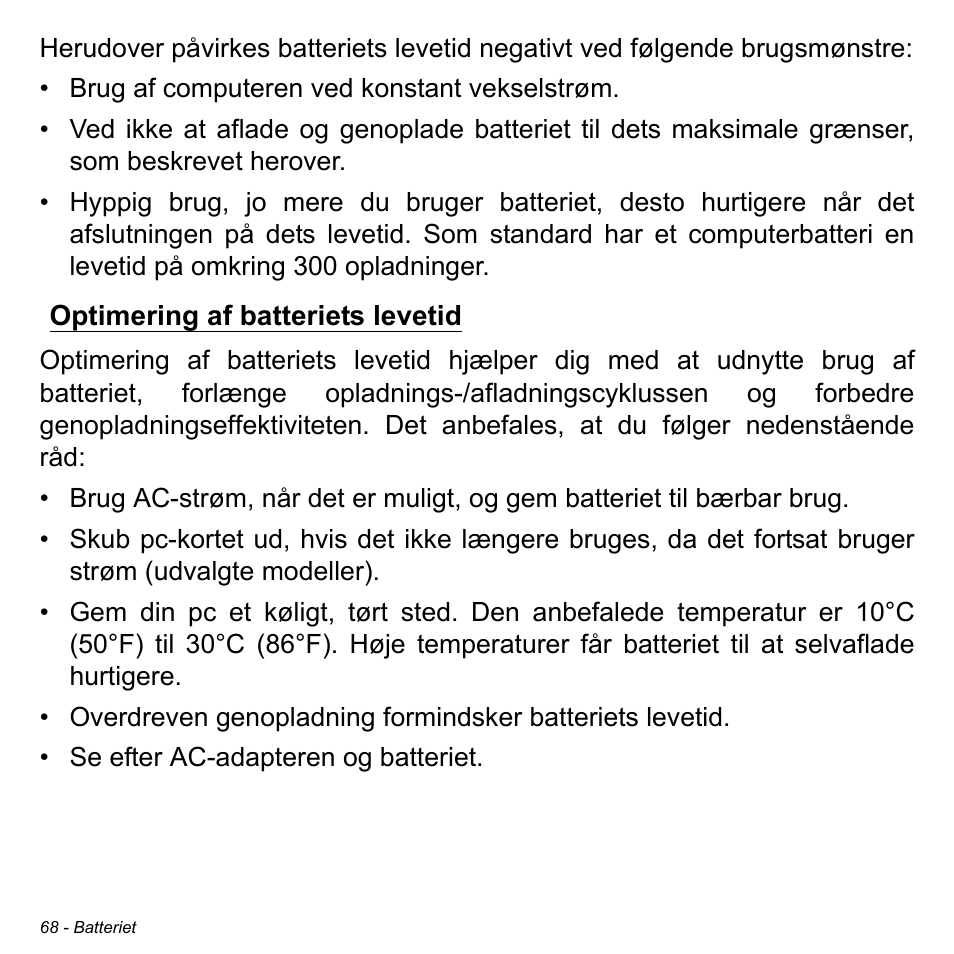 Optimering af batteriets levetid | Acer Aspire S3-391 User Manual | Page 1038 / 3554